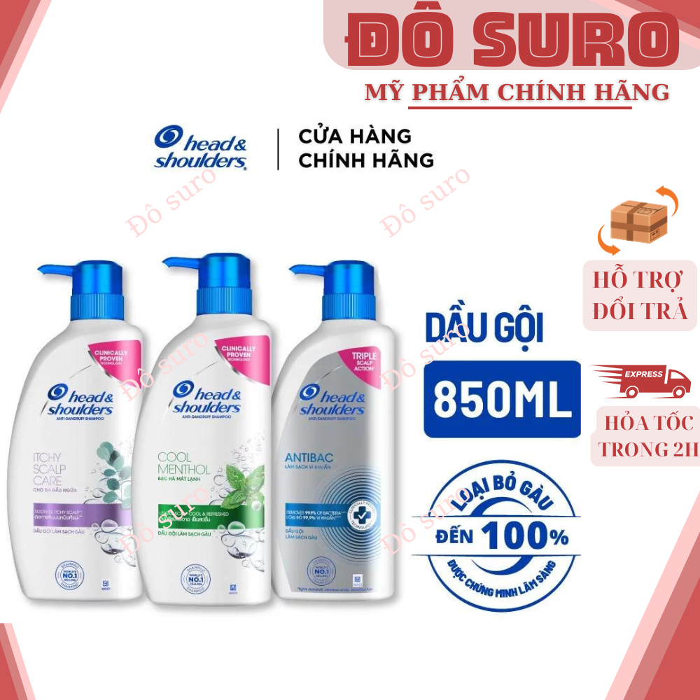 Dầu Gội Sạch Gàu HEAD&SHOULDERS Bạc Hà/ Giảm Ngứa Da Đầu Làm Sạch Vi Khuẩn Chai 850ML