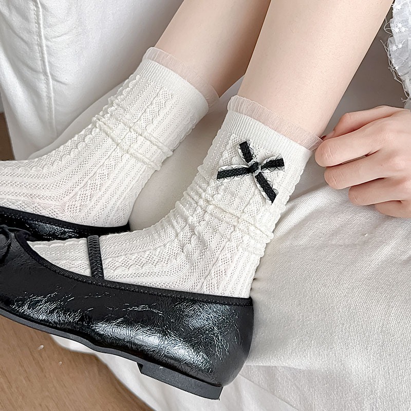 Vớ Tất nữ thêu nổi hình Nơ 4 mẫu cao cổ siêu dễ thương, xinh xắn