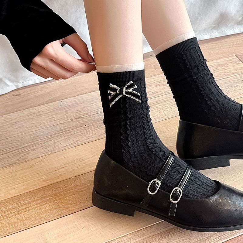 Vớ Tất nữ thêu nổi hình Nơ 4 mẫu cao cổ siêu dễ thương, xinh xắn