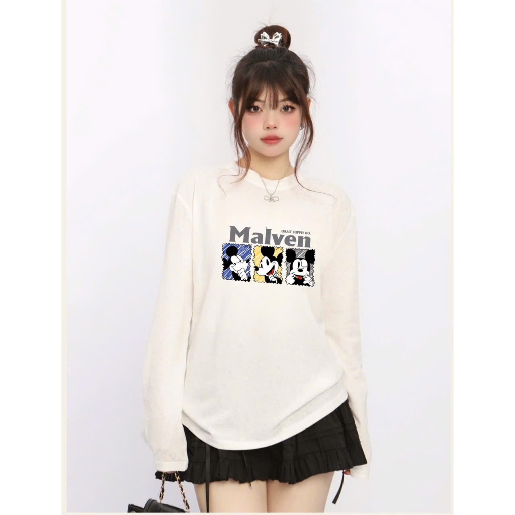 Áo thun tay dài cổ tròn nữ In hình dể thương JULY,Áo thun nữ dáng rộng in hình chất xược cotton, thun giấy