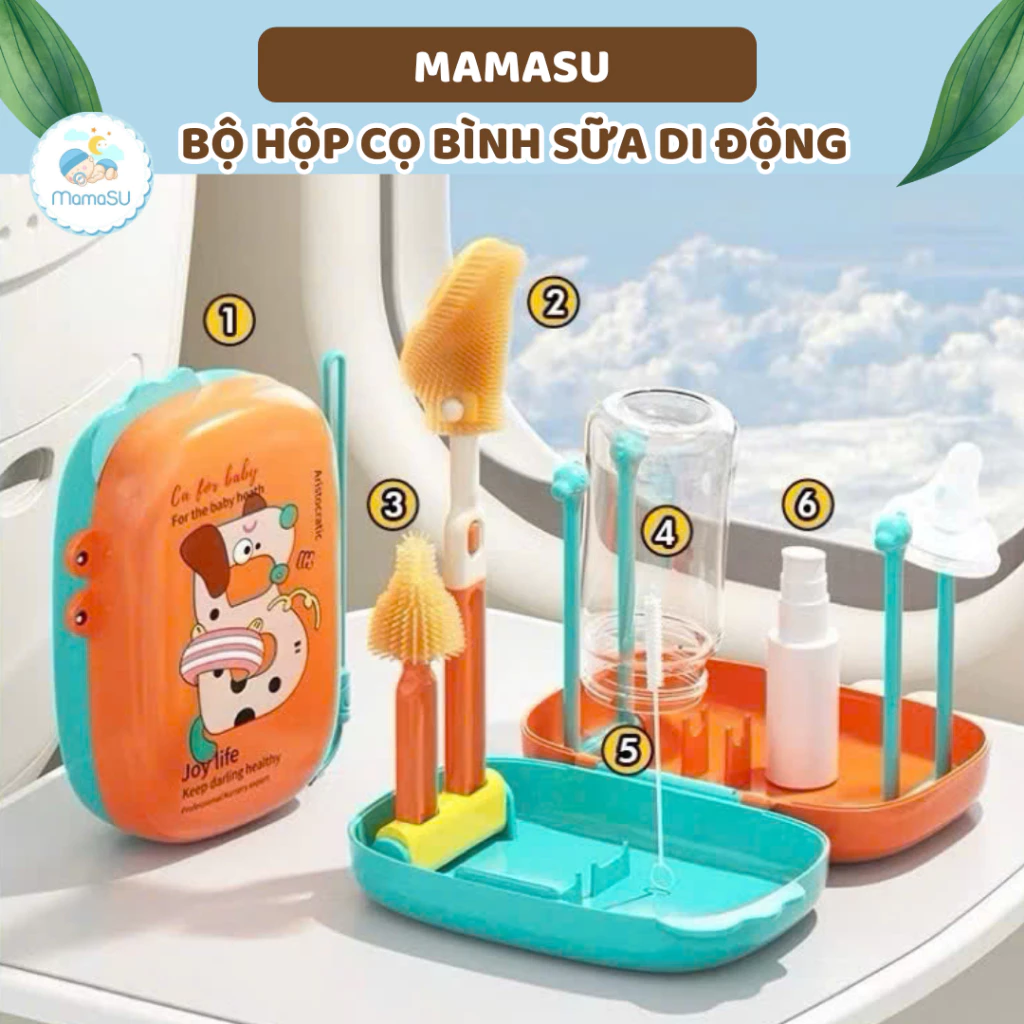Bộ Hộp Cọ Rửa Bình Sữa Gấp Gọn Cho Bé Joy Life Di Động 6 Chi Tiết Vừa Cọ Bình Úp Bình Tiện Lợi Nhỏ G