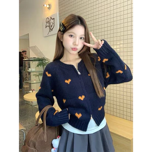 M.H STYLE ORDER Hàn Quốc màu tương phản tình yêu ấm áp áo len dệt kim cardigan nữ mùa thu và mùa đông mới đơn giản