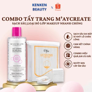 Bộ đôi tẩy trang gồm nước tẩy trang maycreate 300ml và 1 bich bông tẩy trang mèo fm 222 miếng