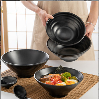Bát Melamine đen 20 & 22.cm ,Bát Ăn Mỳ Ramen Tô Trộn Miến,Salad Phong Cách Hàn Nhật Trung