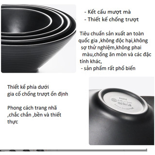 Bát Melamine đen 20 & 22.cm ,Bát Ăn Mỳ Ramen Tô Trộn Miến,Salad Phong Cách Hàn Nhật Trung