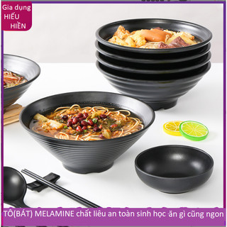 Bát Melamine đen 20 & 22.cm ,Bát Ăn Mỳ Ramen Tô Trộn Miến,Salad Phong Cách Hàn Nhật Trung