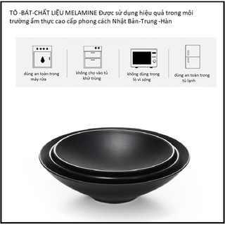 Bát Melamine đen 20 & 22.cm ,Bát Ăn Mỳ Ramen Tô Trộn Miến,Salad Phong Cách Hàn Nhật Trung