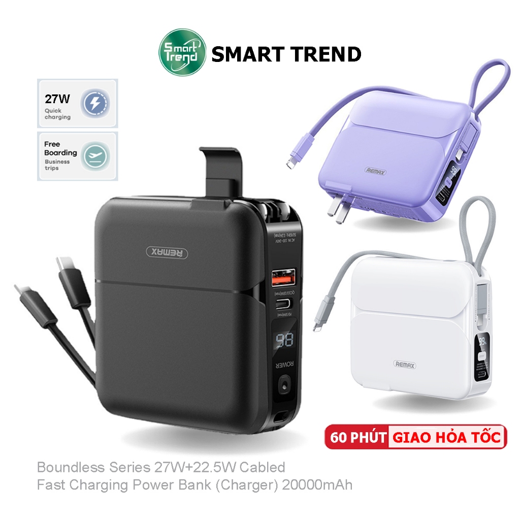 Pin Sạc Dự Phòng Remax RPP-553 Dung Lượng 20000mAh, Tích Hợp Cáp Sạc ...