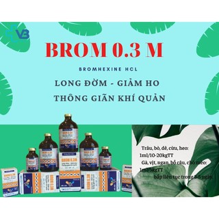Brom 0.3M chai 100ml VB Pharma giảm ho long đờm thông giãn khí quản ở chó mèo gia súc gia cầm