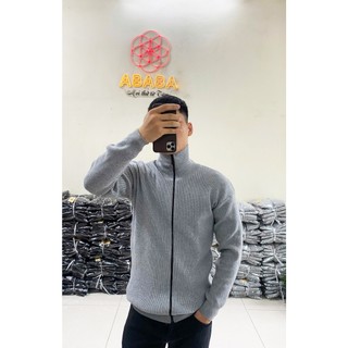 Áo len nam kéo khóa cổ cao ABABA Zip Cardigan len dệt kim Cao cấp Dáng Regular Fit 55-110kg -Lo-KK