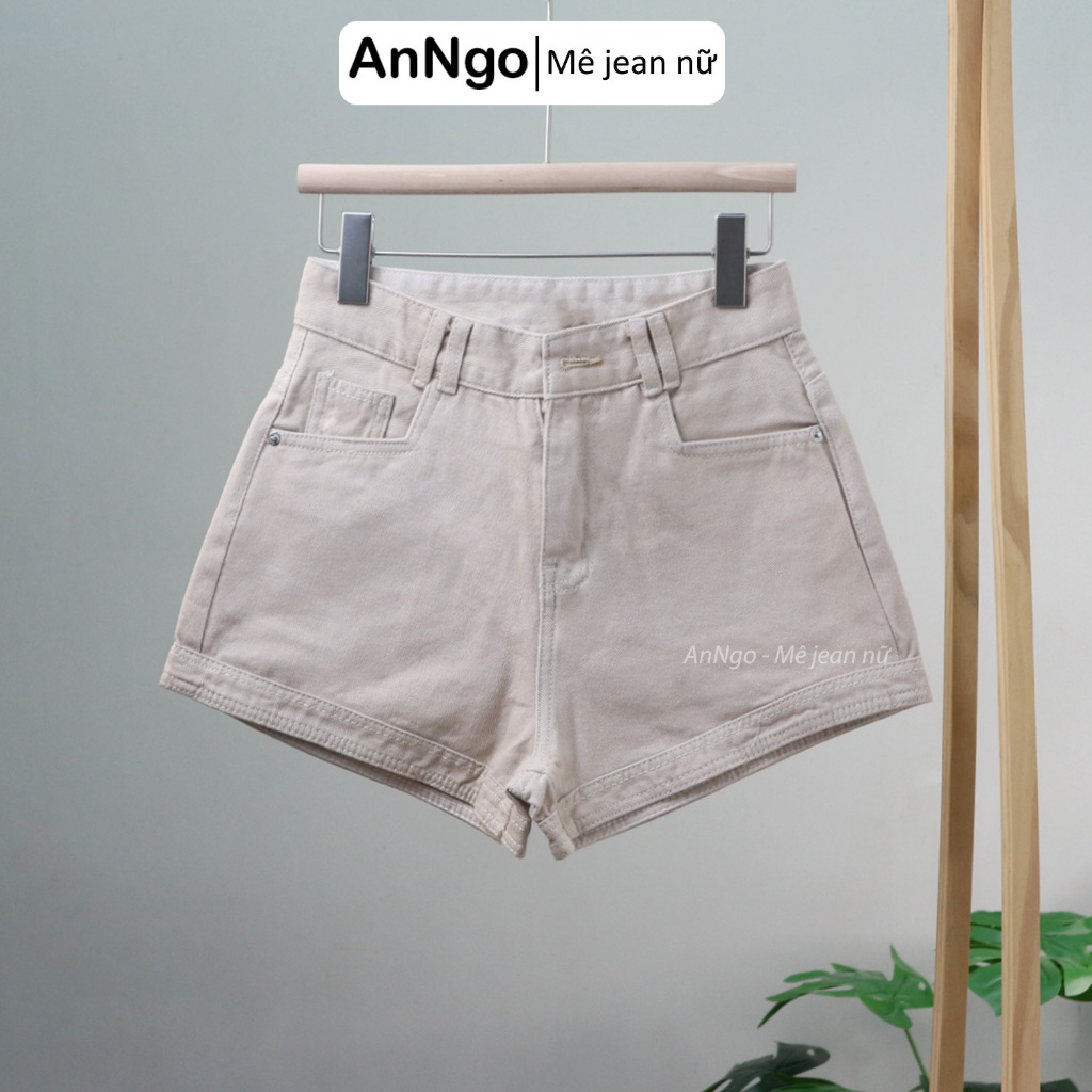 (Có big size) Quần short jean nữ bo lai chất jean denim không giãn mềm mịn Anngo - AT497