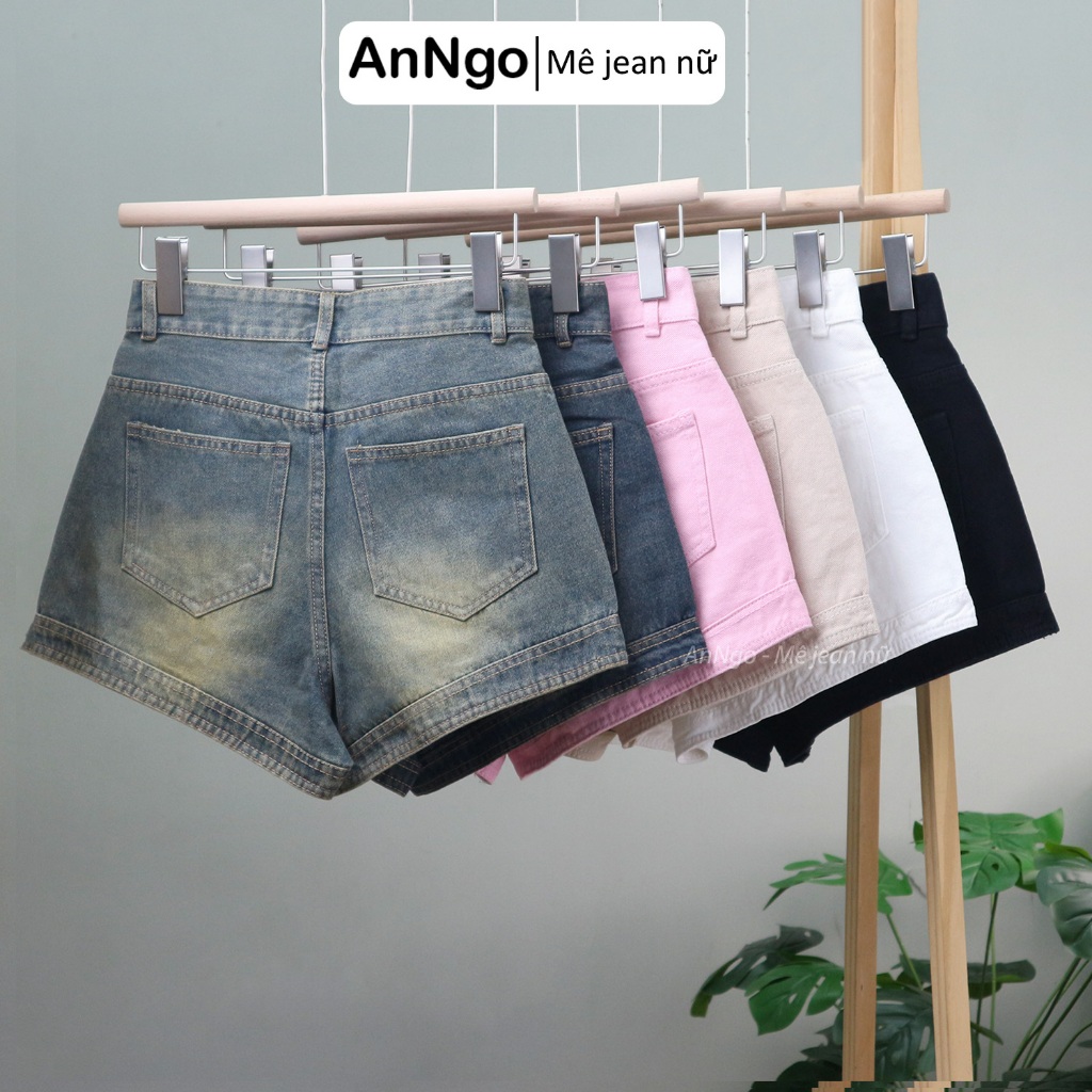 (Có big size) Quần short jean nữ bo lai chất jean denim không giãn mềm mịn Anngo - AT497