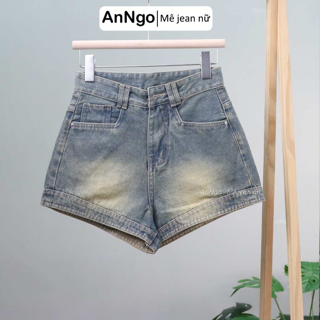 (Có big size) Quần short jean nữ bo lai chất jean denim không giãn mềm mịn Anngo - AT497