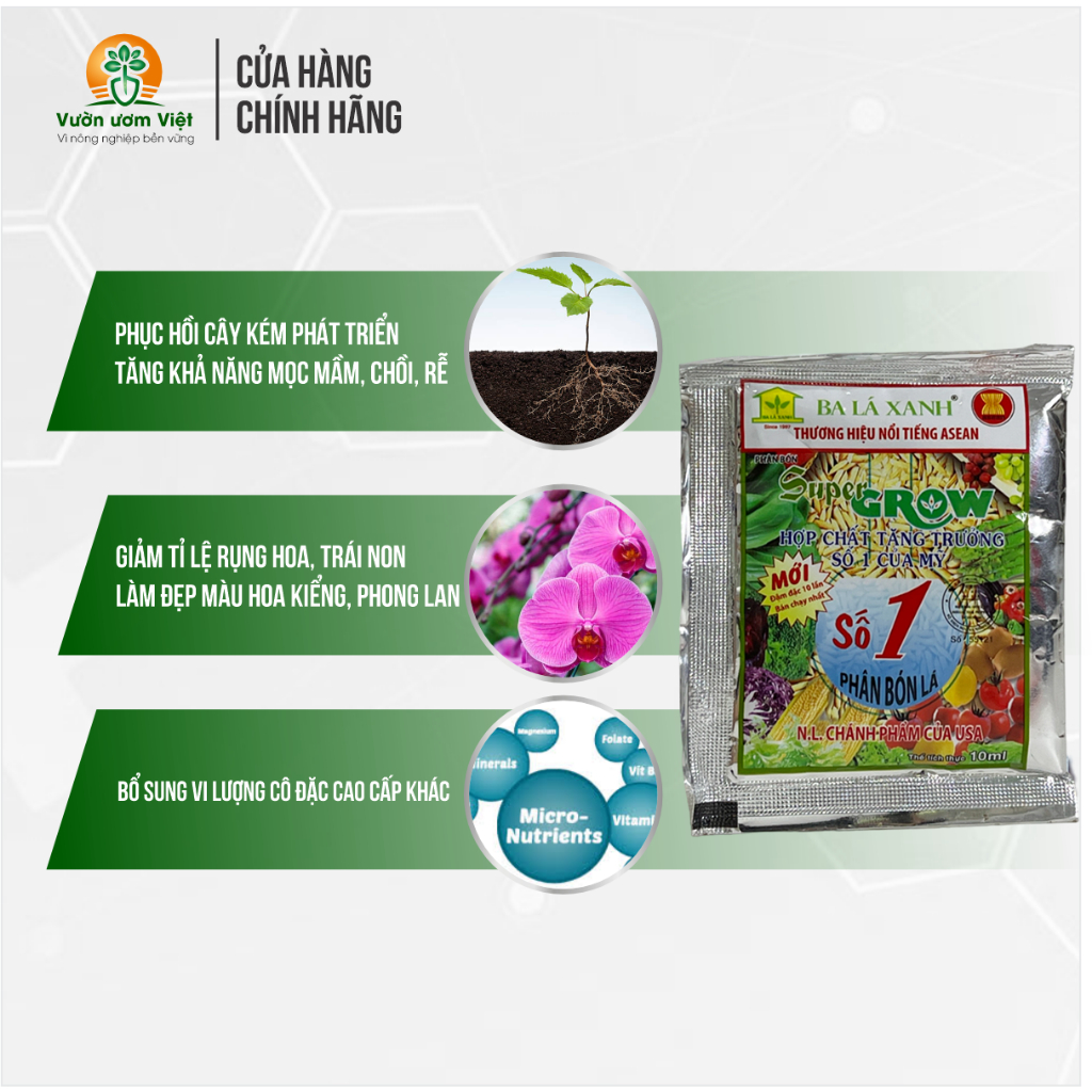 Phân bón lá Grow Số 1 kích thích sinh trưởng cao cho năng suất tốt, cây khỏe mạnh phát nhanh - 10ml