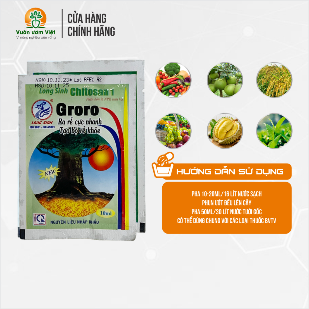 Phân bón Groro siêu kích rễ, dạng gói nhỏ tiện dụng, dùng cho tất cả các loại cây trồng - Gói 10ml
