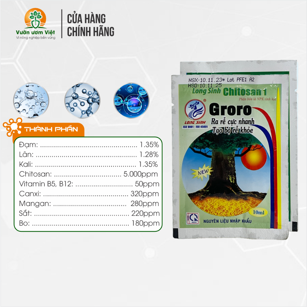 Phân bón Groro siêu kích rễ, dạng gói nhỏ tiện dụng, dùng cho tất cả các loại cây trồng - Gói 10ml