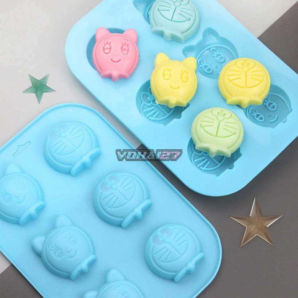 Khuôn silicon 6 hình Doraemon, Doremi Làm Thạch Rau Câu, Pudding, Chocolate Chịu Nhiệt Cao - Bộ sưu tập Doraemon