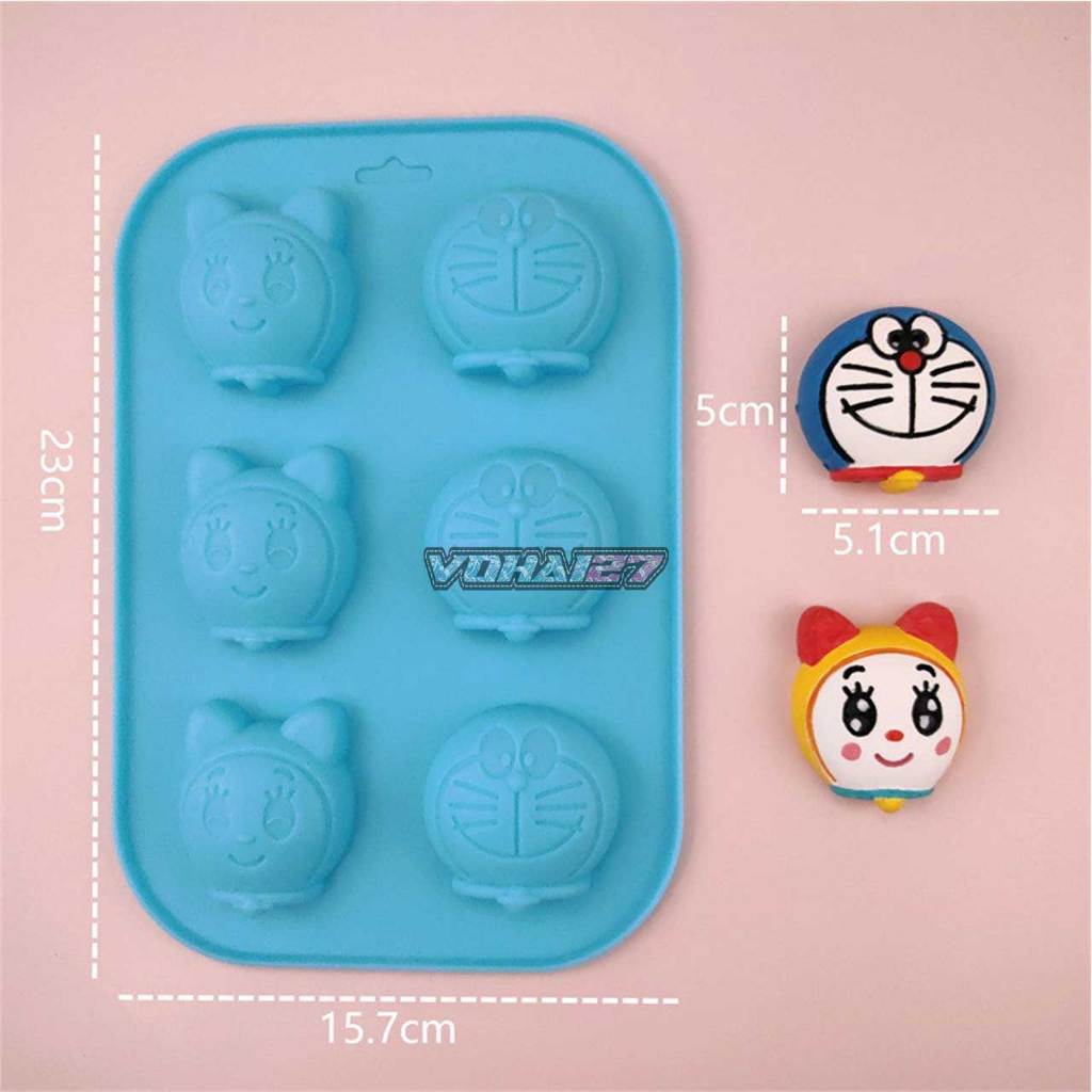 Khuôn silicon 6 hình Doraemon, Doremi Làm Thạch Rau Câu, Pudding, Chocolate Chịu Nhiệt Cao - Bộ sưu tập Doraemon