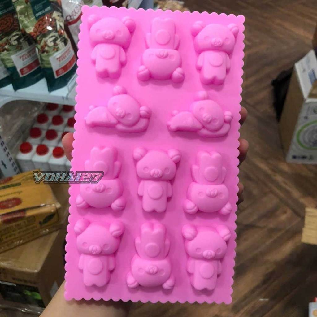 Khuôn silicon 11 ngăn hình gấu Teddy làm thạch rau câu, pudding trà sữa, kẹo dẻo cute