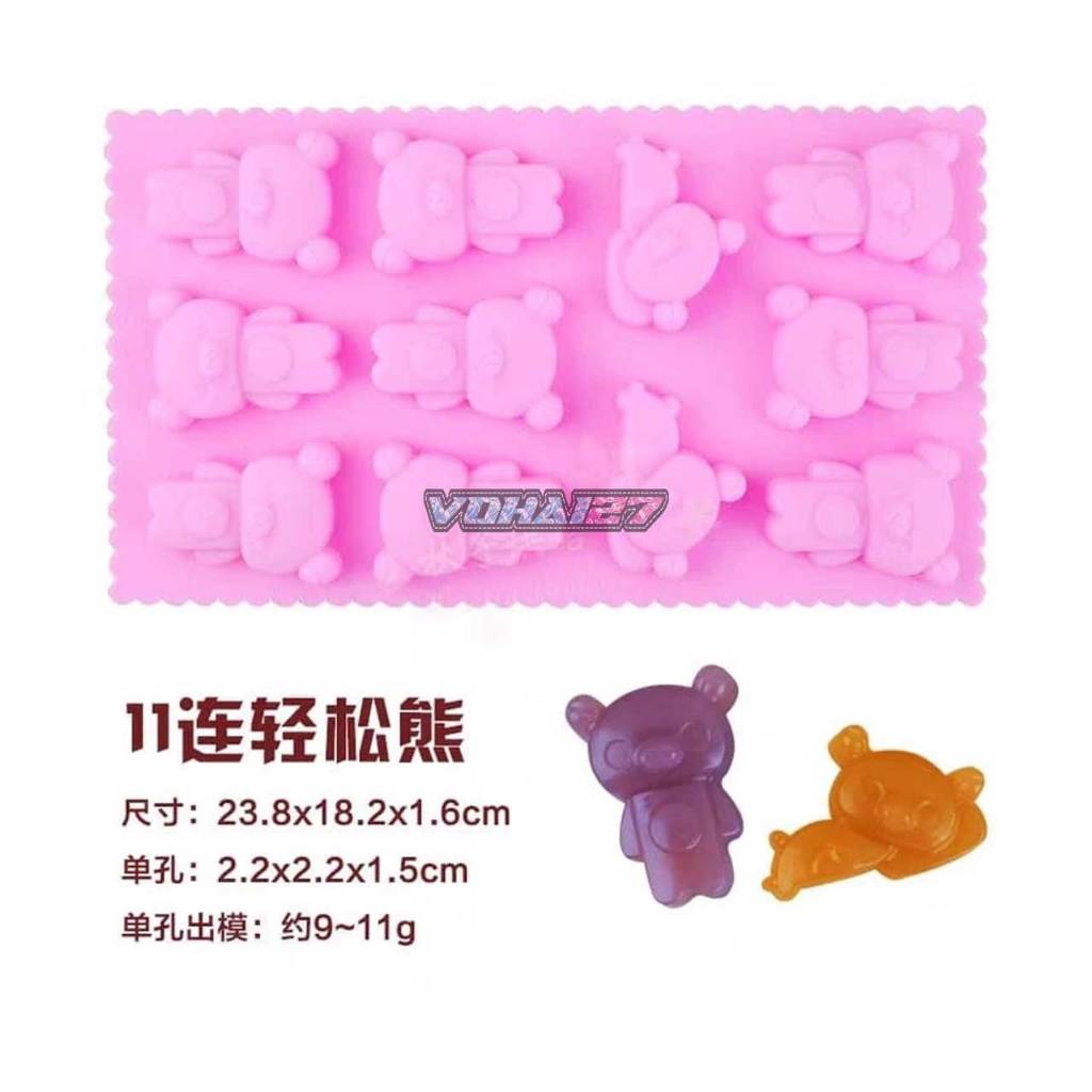 Khuôn silicon 11 ngăn hình gấu Teddy làm thạch rau câu, pudding trà sữa, kẹo dẻo cute