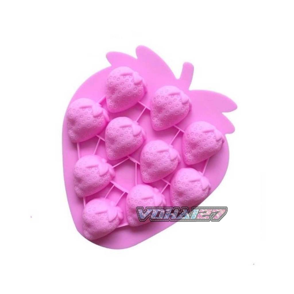 Khuôn Silicon Hình 10 Quả Dâu Tây Xinh Xắn Làm Thạch Rau Câu, Pudding, Chocolate Chịu Nhiệt Cao