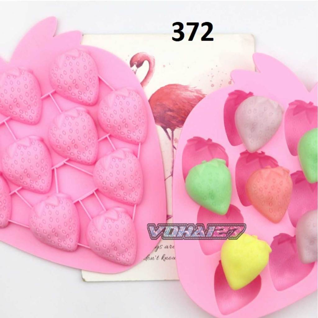 Khuôn Silicon Hình 10 Quả Dâu Tây Xinh Xắn Làm Thạch Rau Câu, Pudding, Chocolate Chịu Nhiệt Cao