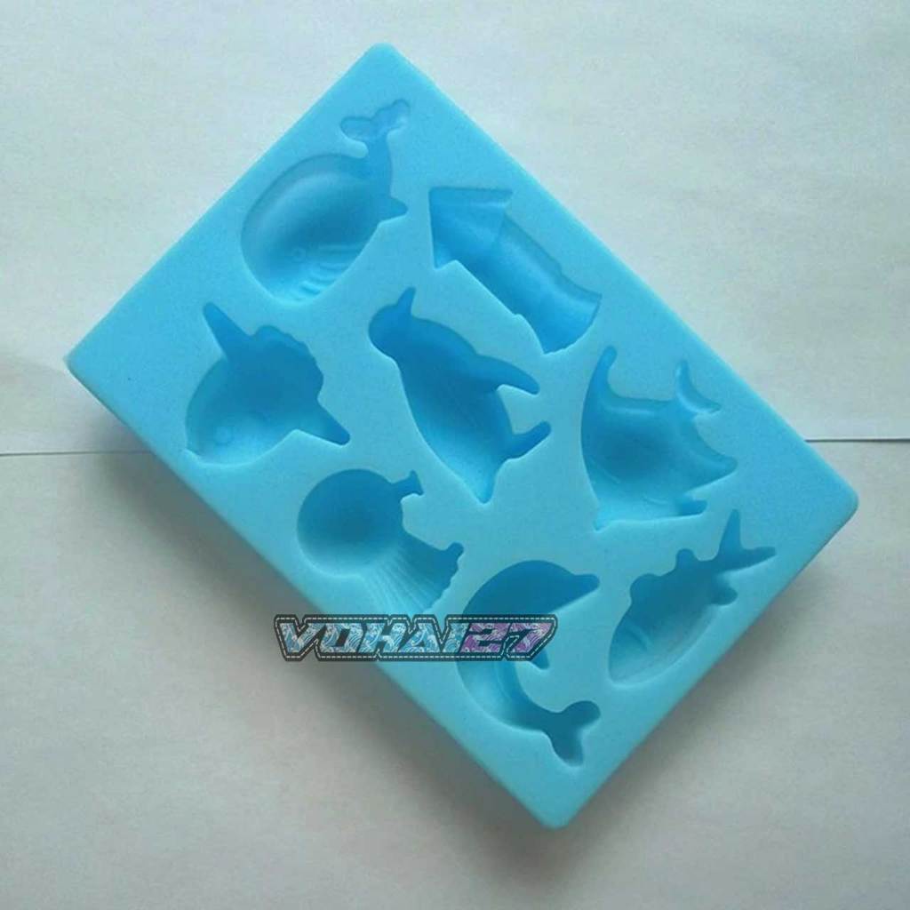 Khuôn silicon vỉ 8 sinh vật biển cá mực chim cánh cụt