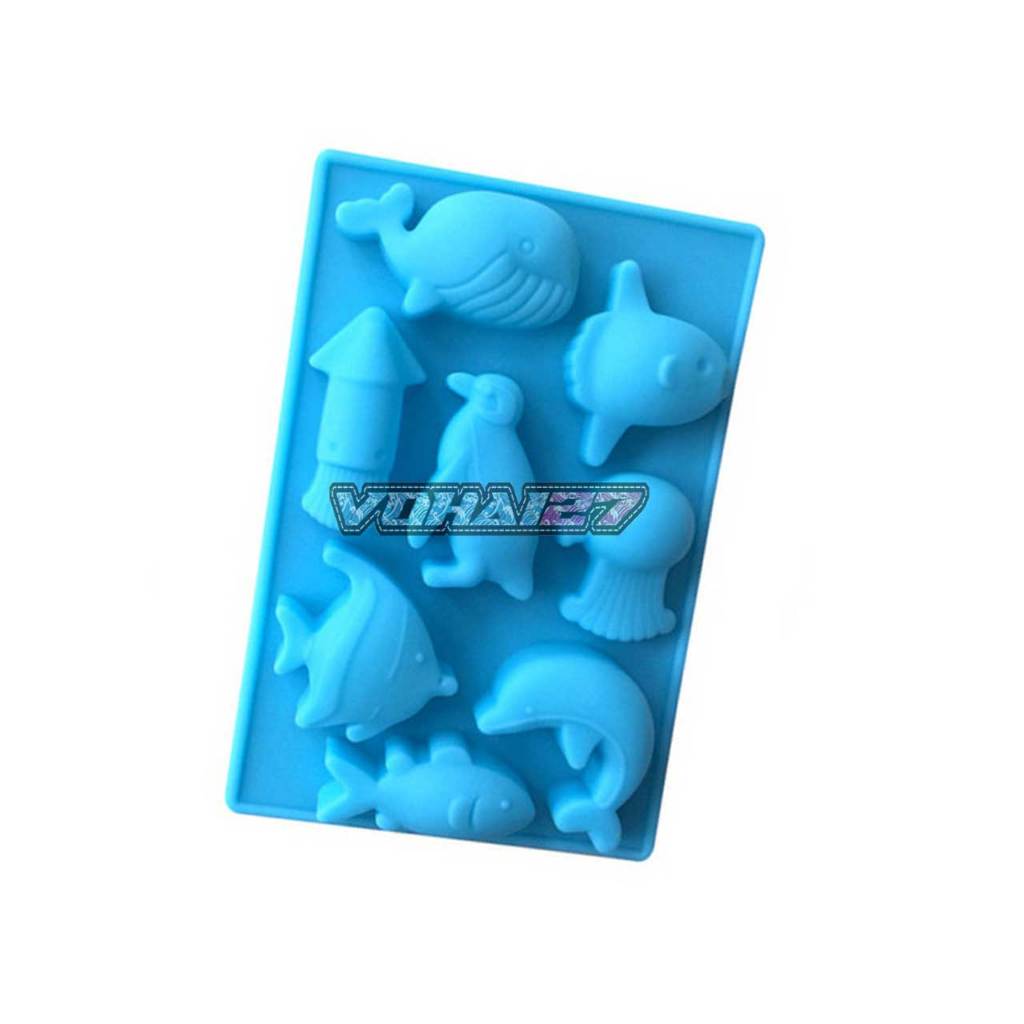 Khuôn silicon vỉ 8 sinh vật biển cá mực chim cánh cụt