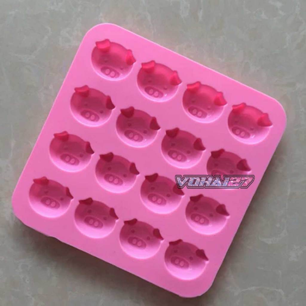Khuôn Silicon 16 Heo Con Dễ Thương Làm Thạch Rau Câu, Pudding, Chocolate Chịu Nhiệt Cao