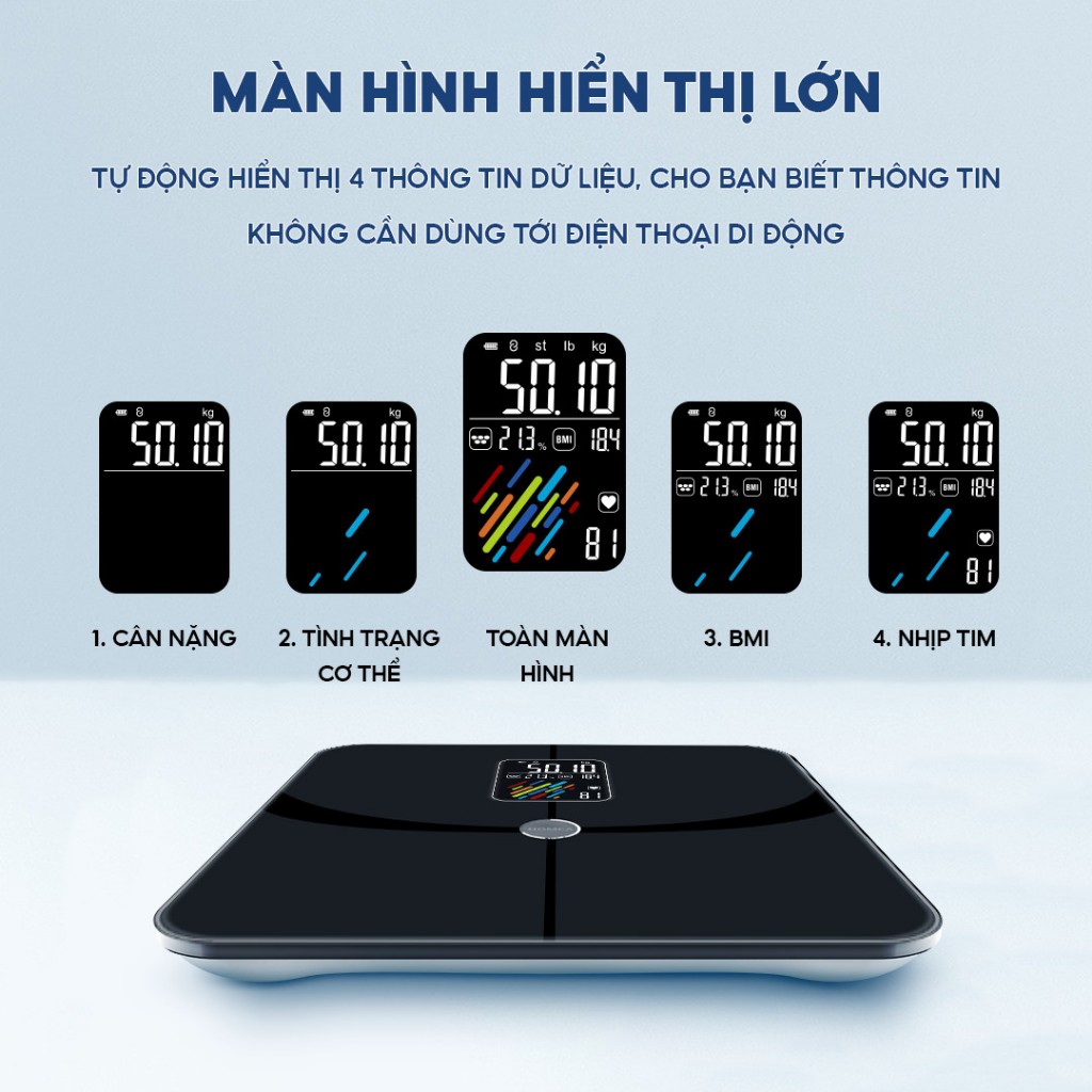 Ảnh Cân điện tử HOMCA S7, S7 pro Cân sức khỏe mặt kính dày 6mm 4