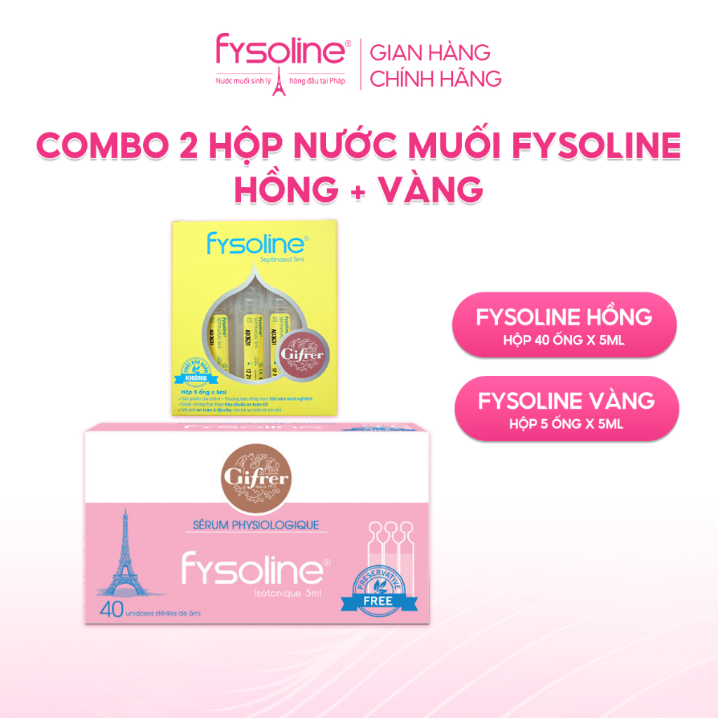 Combo Nước Muối Sinh Lý FYSOLINE Hồng 40 Ống và Kháng Khuẩn Vàng 5 ống Nhỏ Mắt Mũi Miệng Hiệu Quả Cho Bé