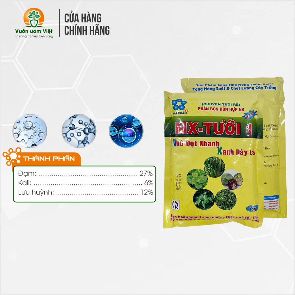 Phân bón MX Tưới 1 kích xanh lá, ra đọt non, lá dày khỏe, đề kháng cao - 700gr