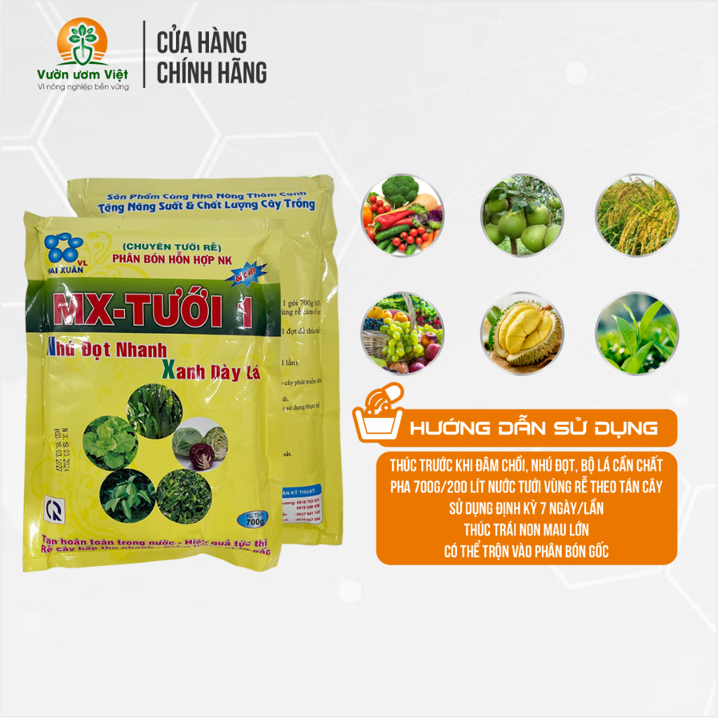 Phân bón MX Tưới 1 kích xanh lá, ra đọt non, lá dày khỏe, đề kháng cao - 700gr