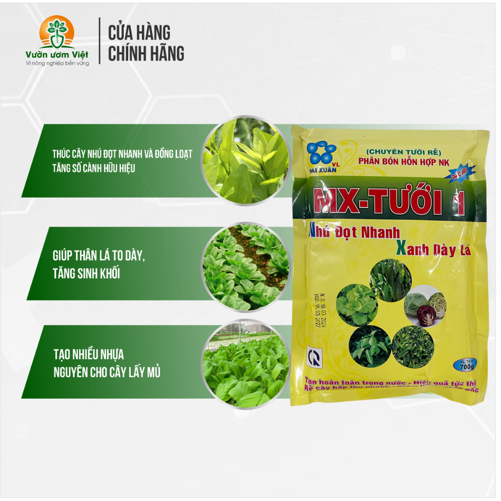 Phân bón MX Tưới 1 kích xanh lá, ra đọt non, lá dày khỏe, đề kháng cao - 700gr