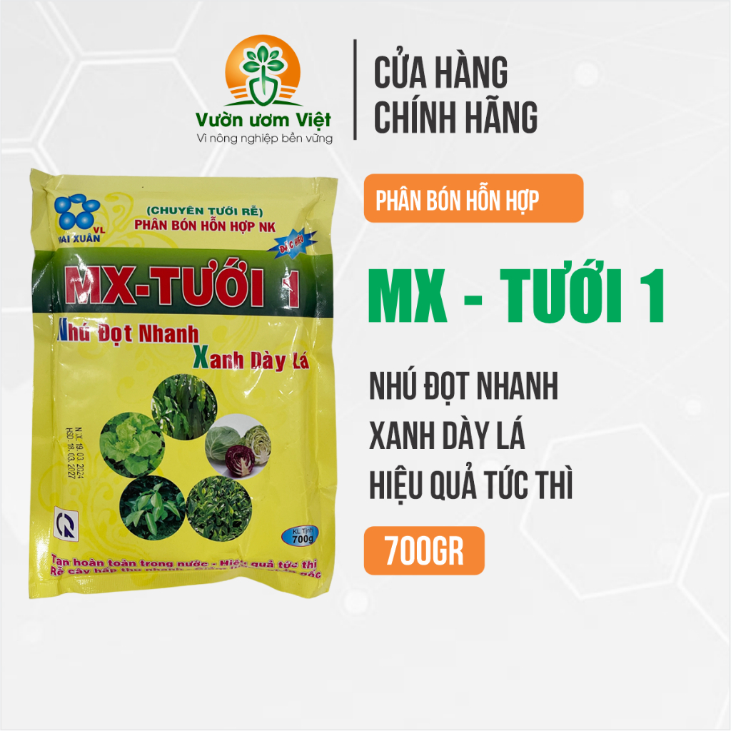 Phân bón MX Tưới 1 kích xanh lá, ra đọt non, lá dày khỏe, đề kháng cao - 700gr