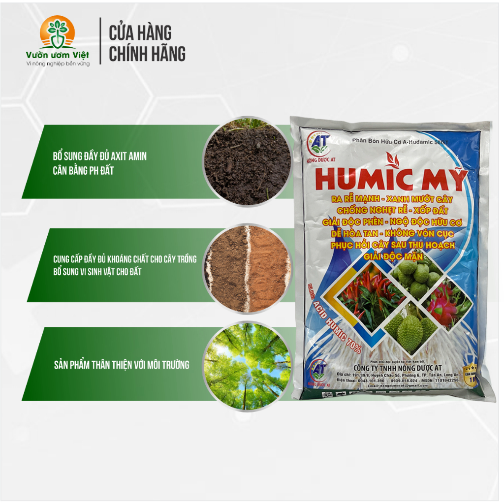 Phân bón HUMIC MỸ - chống nghẹn rễ, bổ sung khoáng chất, cải tạo đất, phục hồi cây trồng - 1kg