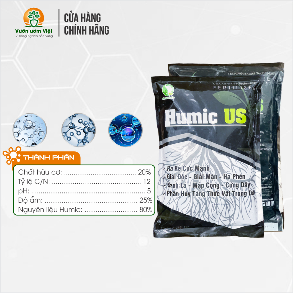 Phân bón HUMIC US bổ sung khoáng chất, phương pháp thay thế phân bón hóa học hiệu quả - 1kg