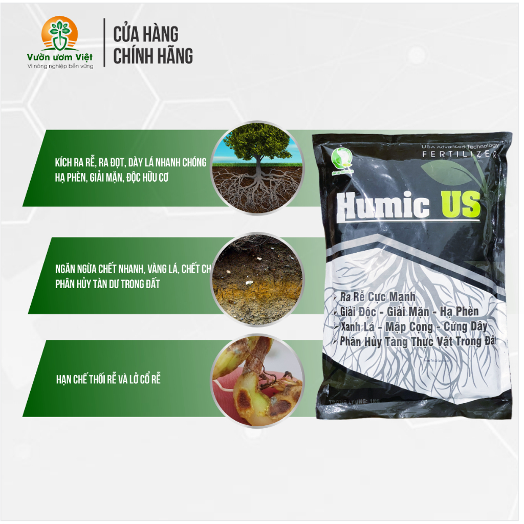 Phân bón HUMIC US bổ sung khoáng chất, phương pháp thay thế phân bón hóa học hiệu quả - 1kg