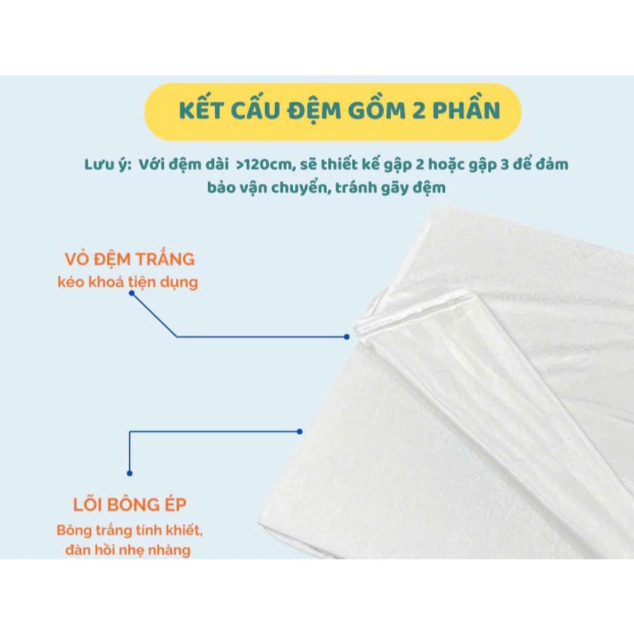Đệm bông ép nhiều kích thước cho giường gỗ của bé, Nệm bông ép êm ái bảo vệ lưng bé