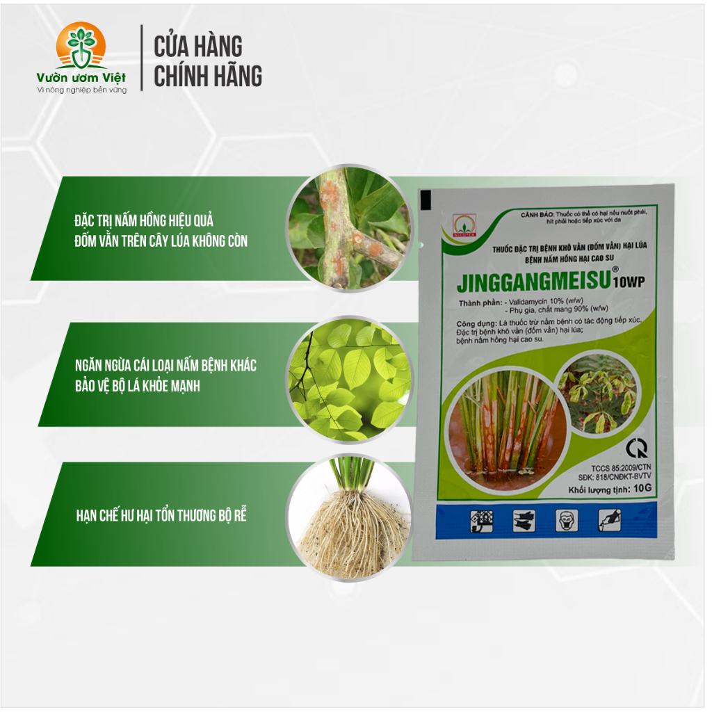 Thuốc trừ bệnh cây trồng Jinggangmeisu 10WP trị nấm hồng và nấm bệnh phổ rộng - Gói 10gr