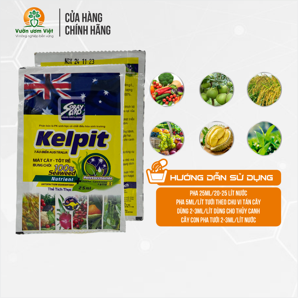 Phân bón Kelpit chiết suất Rong biển từ Úc kích sinh trưởng, Tốt cây - Mát Rễ - Gói 25ml