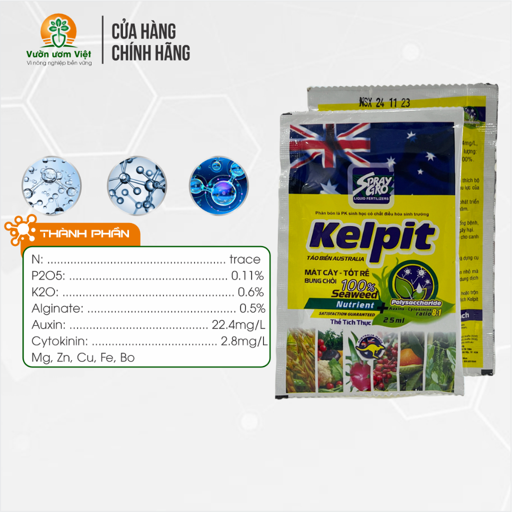 Phân bón Kelpit chiết suất Rong biển từ Úc kích sinh trưởng, Tốt cây - Mát Rễ - Gói 25ml
