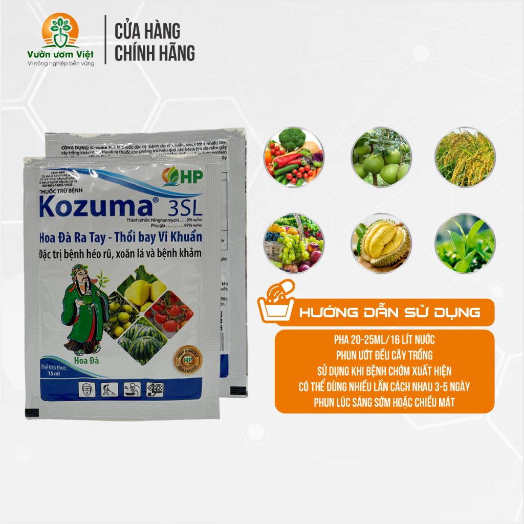 Kozuma 3SL trừ vi khuẩn gây héo xanh, bạc lá, lở cổ rễ và các bệnh khác trên cây trồng - 15ml