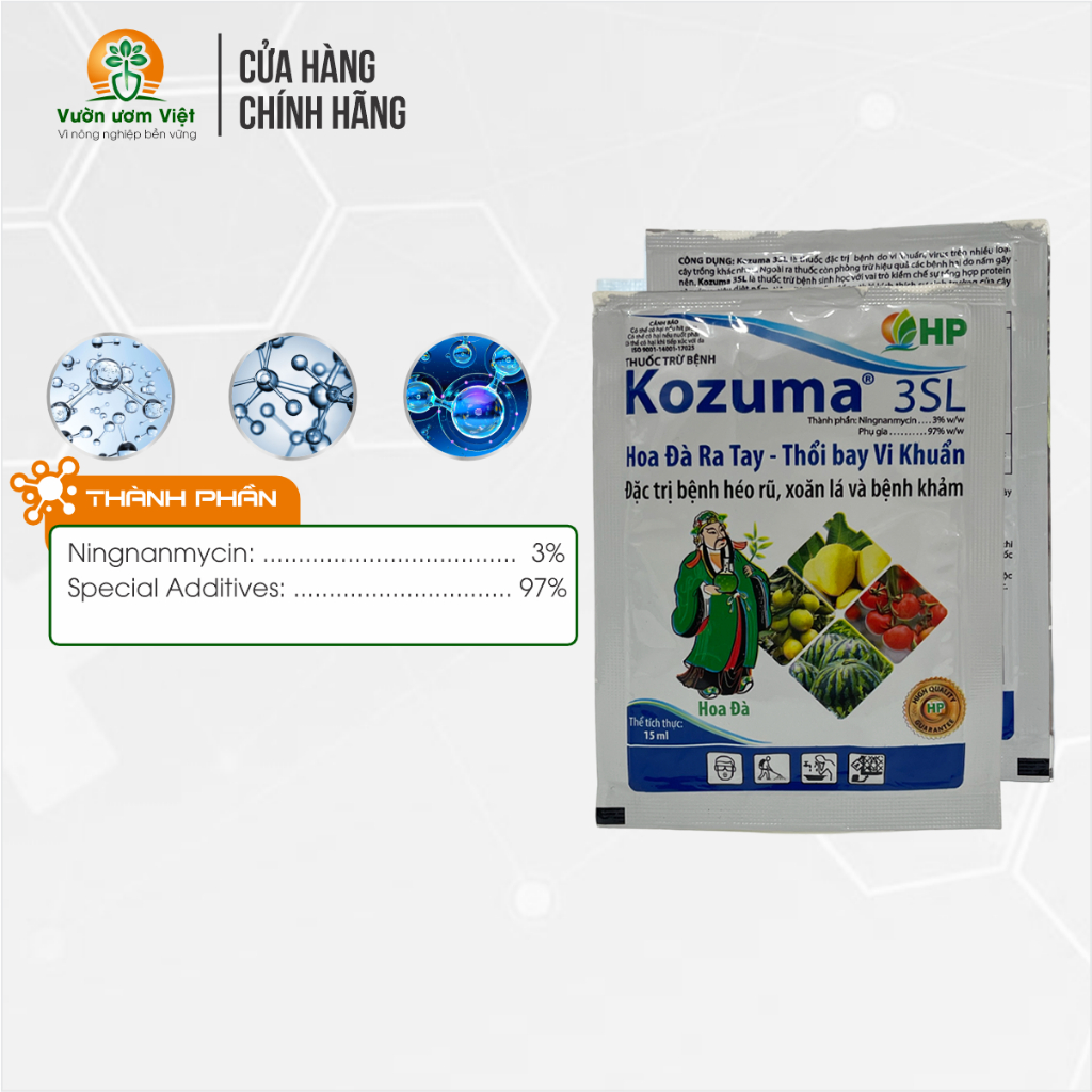 Kozuma 3SL trừ vi khuẩn gây héo xanh, bạc lá, lở cổ rễ và các bệnh khác trên cây trồng - 15ml