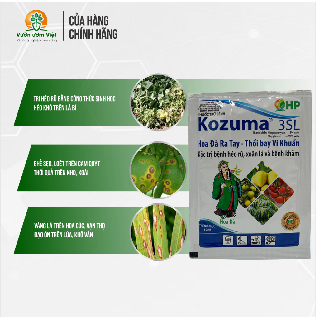 Kozuma 3SL trừ vi khuẩn gây héo xanh, bạc lá, lở cổ rễ và các bệnh khác trên cây trồng - 15ml
