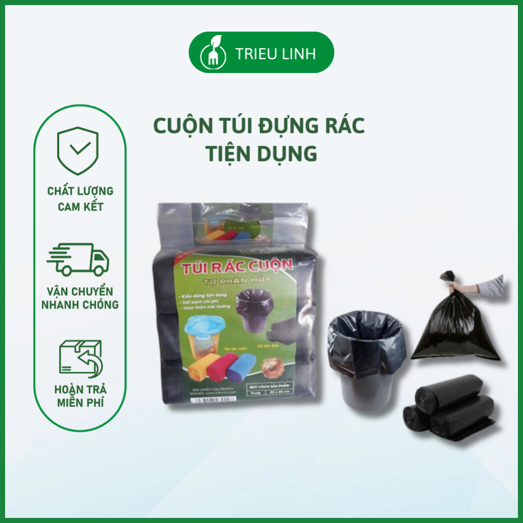Combo 3 cuộn túi đựng rác tự phân hủy sinh học, bao rác, bịch đựng rác ...
