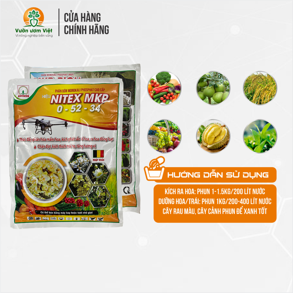 Nitex MKP 0-52-35 kích mầm hoa, chặn đọt hiệu quả, kích ra hoa đồng loạt, chống rụng hoa - 1Kg