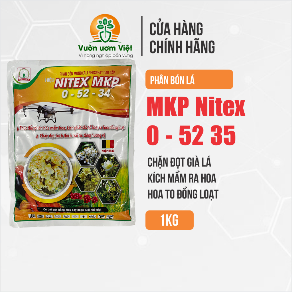 Nitex MKP 0-52-35 kích mầm hoa, chặn đọt hiệu quả, kích ra hoa đồng loạt, chống rụng hoa - 1Kg