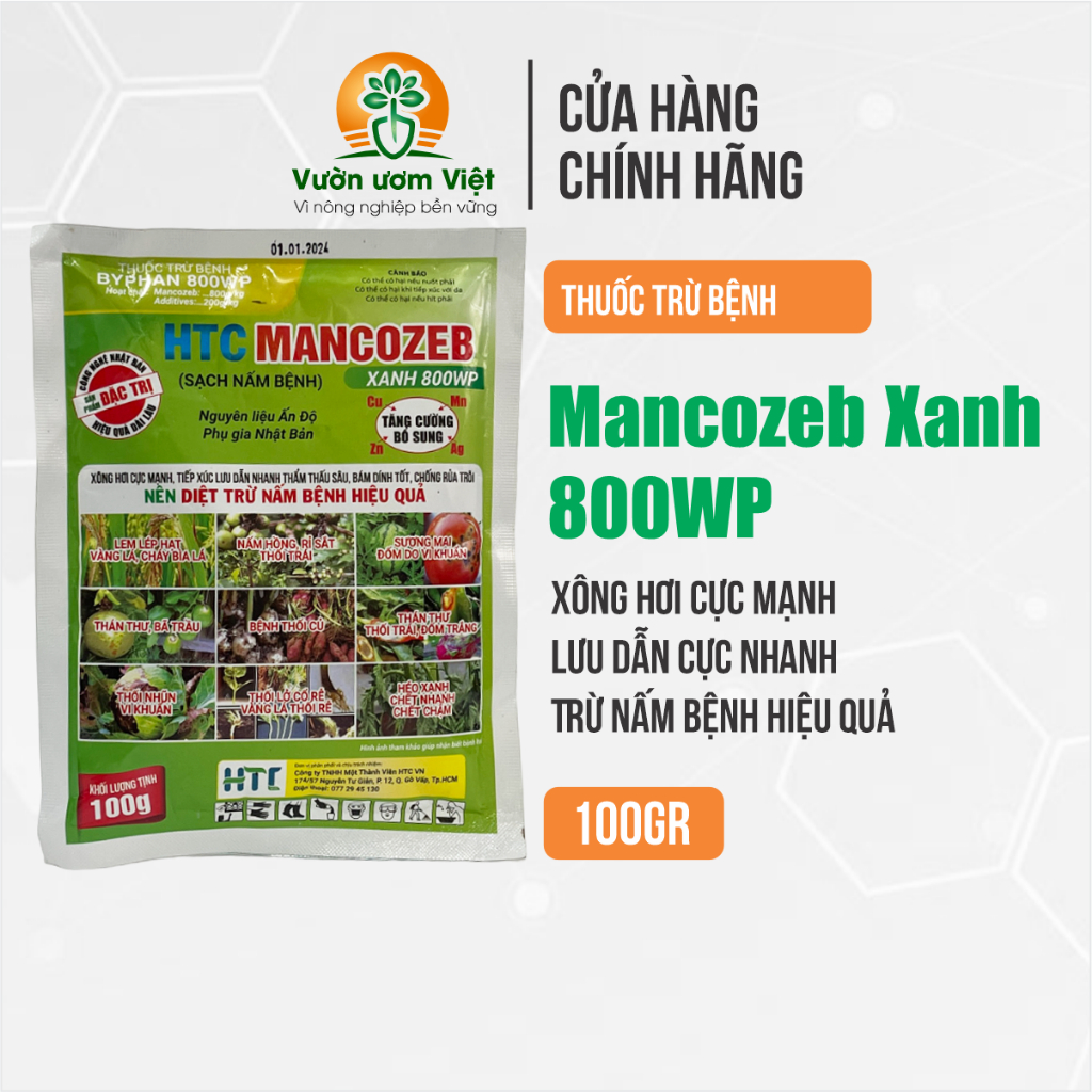 Thuốc trừ bệnh Mancozeb 800WP chuyên trị thối nhũn, vàng lá, thán thứ và nấm bệnh phổ rộng - 100gr