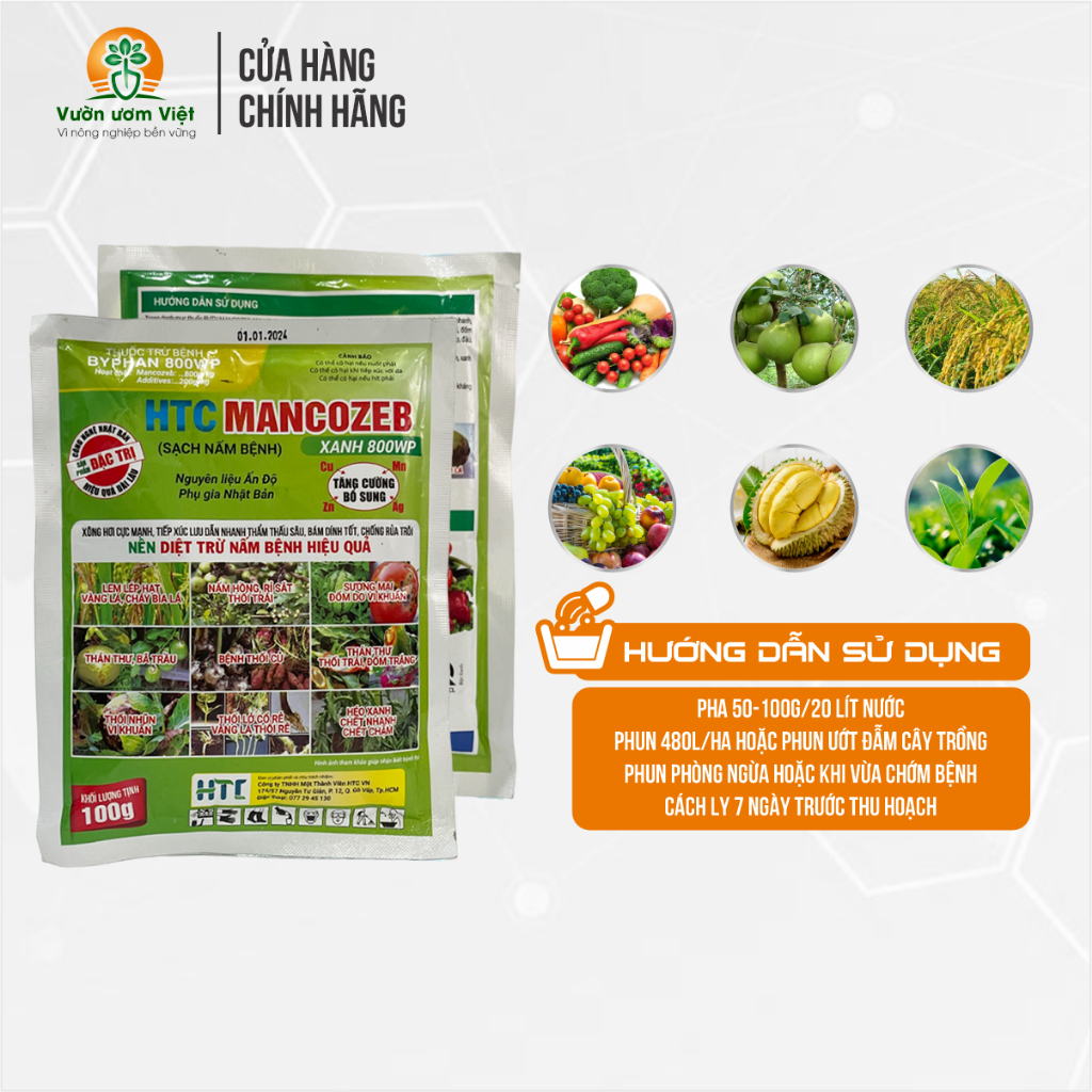 Thuốc trừ bệnh Mancozeb 800WP chuyên trị thối nhũn, vàng lá, thán thứ và nấm bệnh phổ rộng - 100gr